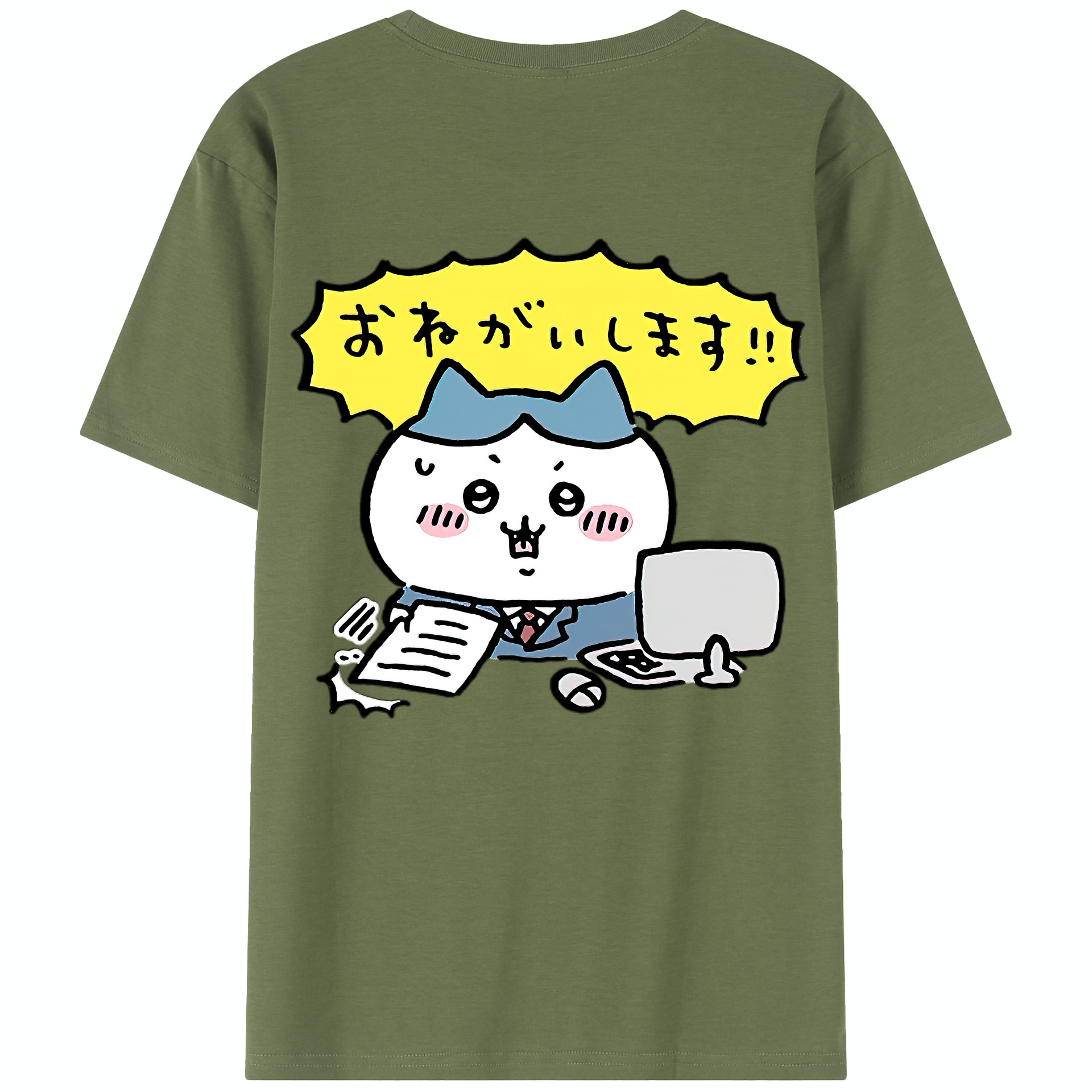 （画像用） ちいかわ ハチワレ Chii-kawa hachiware 綿100％半袖Tシャツ（背面プリント）
